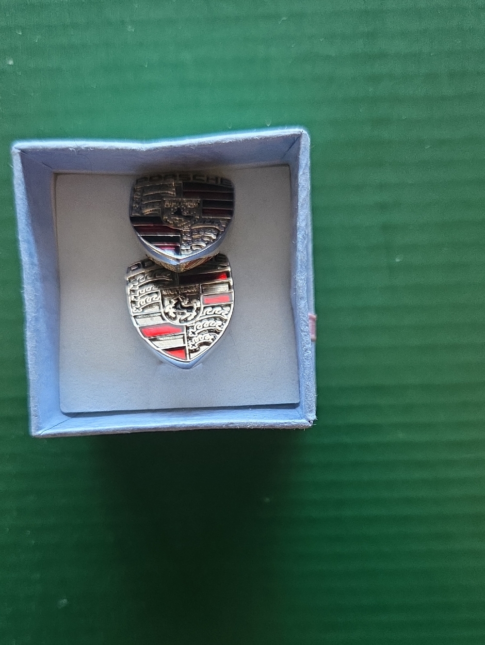 Porsche Design Shield Cufflinks in Silver and Red Enamel
